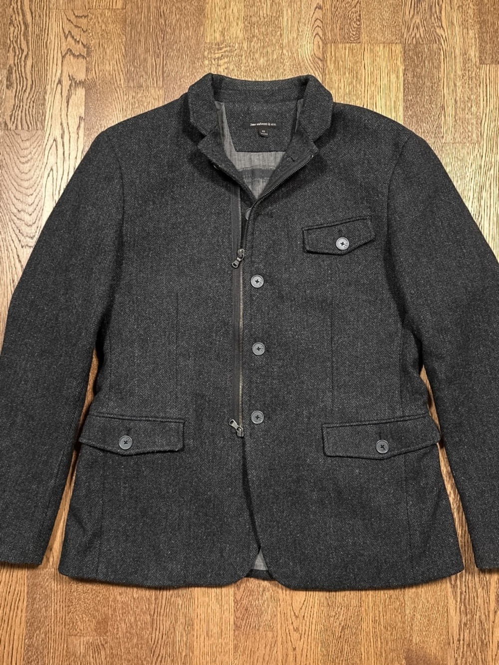 John Varvatos USA Wool Blend Tweed Flannel Herringbone Zip Blazer Jacket Mens 42